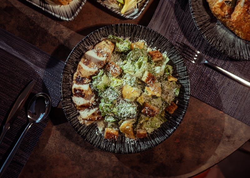 Classic Caesar salad with romaine and parmesan