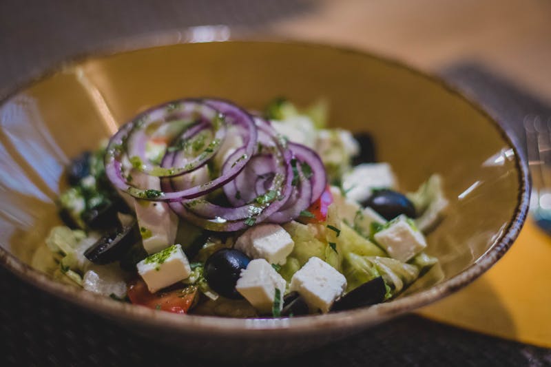 Mediterranean salad with olives feta and cucumber
